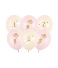 Ballonbuket 1år lyserød mus, 6 stk 