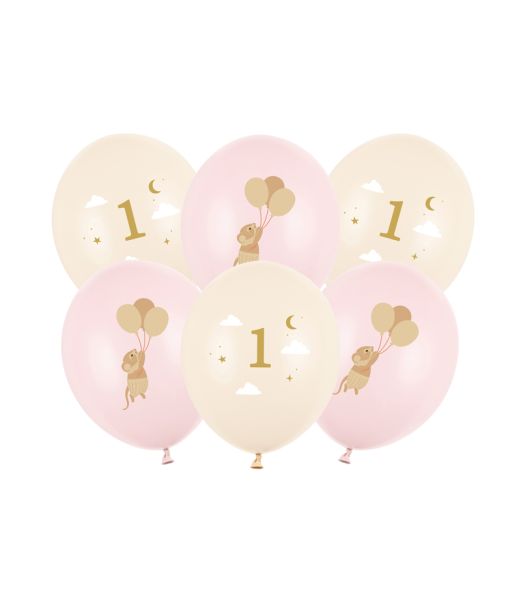Ballonbuket 1år lyserød mus, 6 stk 