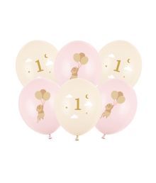 Ballonbuket 1år lyserød mus, 6 stk 