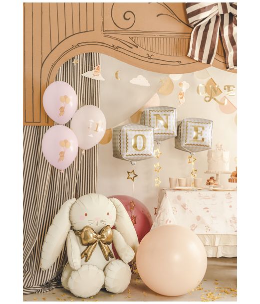 Ballonbuket 1år lyserød mus, 6 stk 