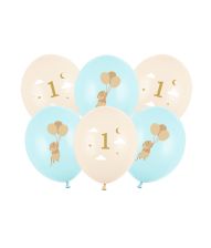 Ballonbuket 1år lyseblå mus, 6 stk 