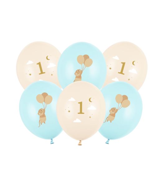 Ballonbuket 1år lyseblå mus, 6 stk 