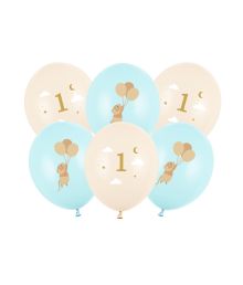 Ballonbuket 1år lyseblå mus, 6 stk 