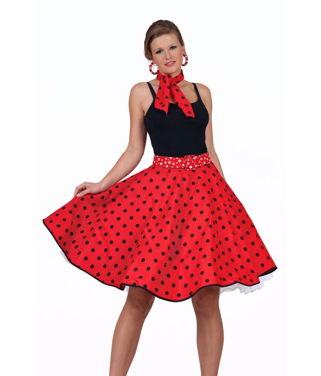 Rød 50er nederdel med prikker