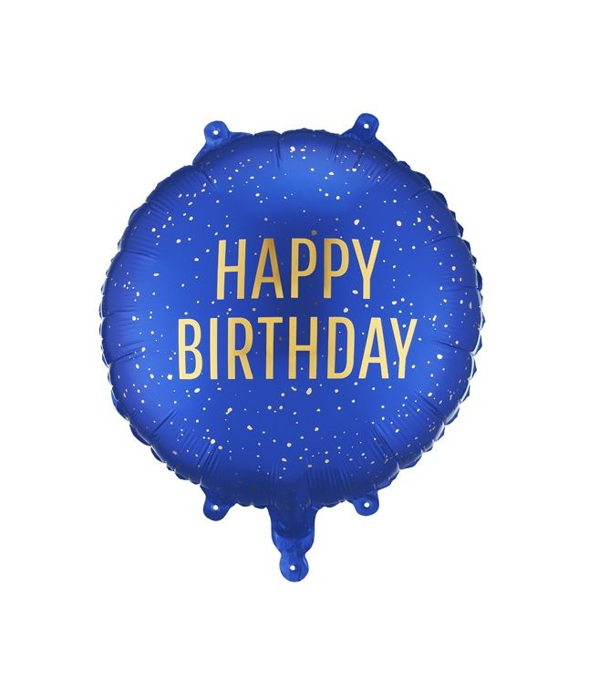 Blå Happy Birthday folieballon