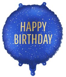 Blå Happy Birthday folieballon