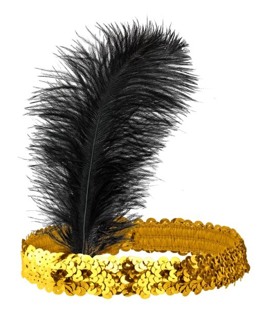 Guld paillet hårbånd med fjer