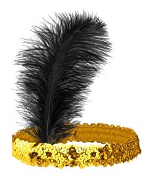 Guld paillet hårbånd med fjer