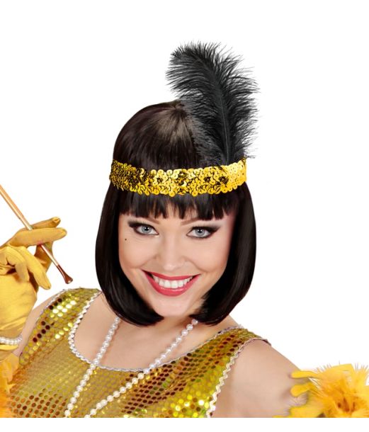 Guld paillet hårbånd med fjer