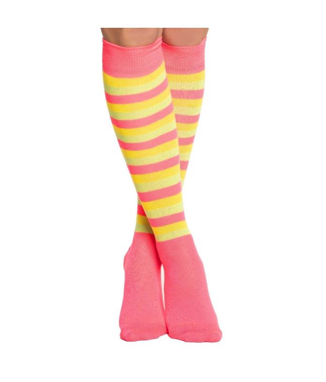 Neon knæstrømper, pink, gul og grøn