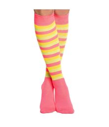 Neon knæstrømper, pink, gul og grøn