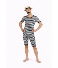 Blå og hvid gammeldags badedragt.