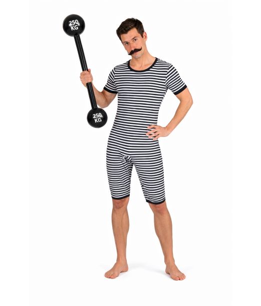 Blå og hvid gammeldags badedragt.