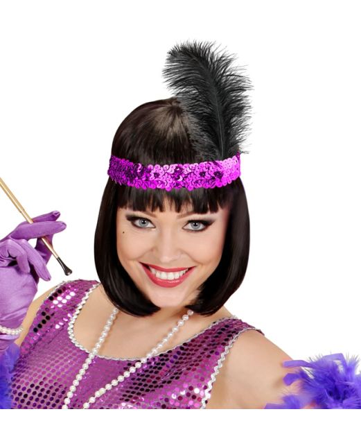 Lilla paillet hårbånd med fjer