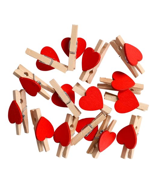 Træklemmer med røde hjerter 15 stk