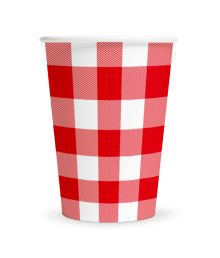 Rød og hvid ternede papkrus, 8 stk