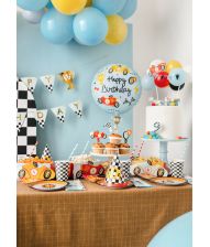 Happy Birthday racerbiler folieballon, 35 cm