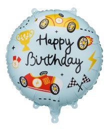 Happy Birthday racerbiler folieballon, 35 cm
