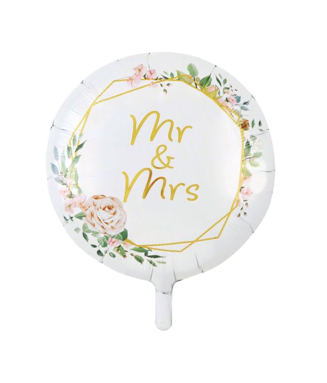 Hvid folieballon Mr & Mrs, 46 cm