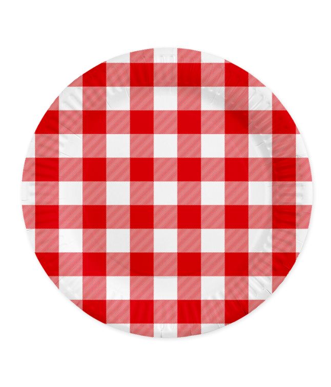 Rød og hvid ternede tallerkner, 23 cm