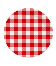 Rød og hvid ternede tallerkner, 23 cm