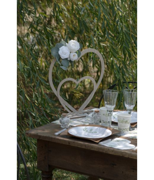 Stort hvidt dekorationshjerte på fod, 39 cm