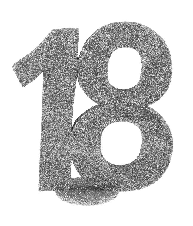 18 års borddekoration i sølv glimmer