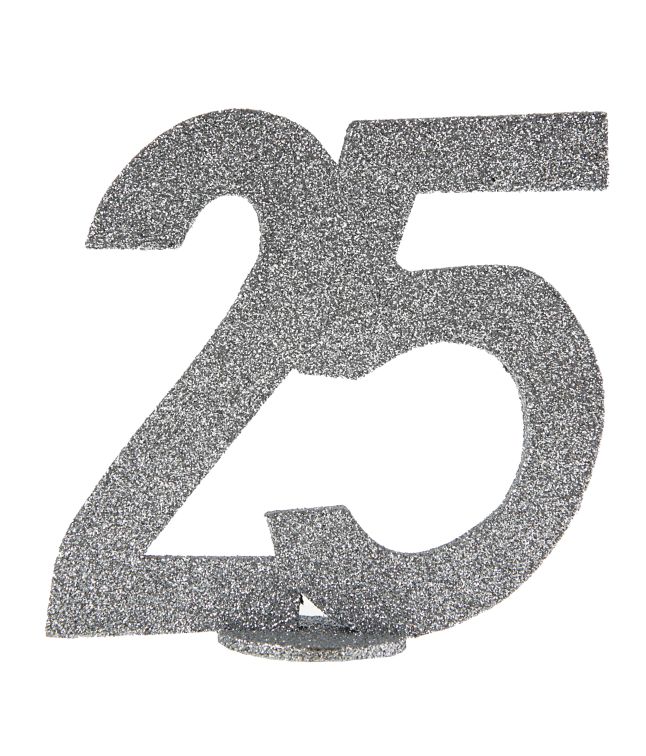 25 års borddekoration i sølv glimmer 