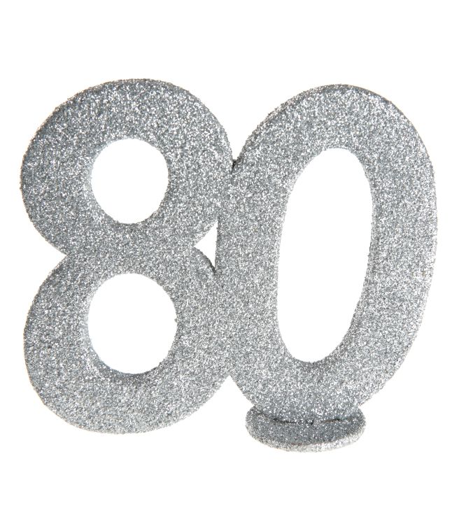 80 års borddekoration i sølv glimmer