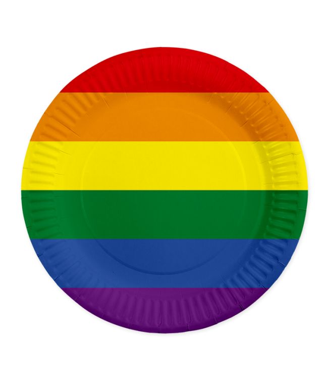 Regnbue paptallerken, 23 cm 8 stk