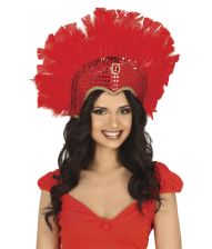 Rød samba fjerhovedpynt