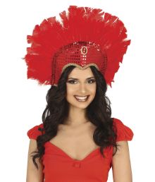 Rød samba fjerhovedpynt