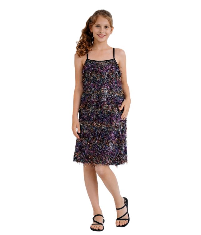 Glimmerkjole med frynser til piger