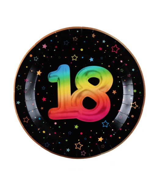 Sort og regnbue paptallerken, 18 år
