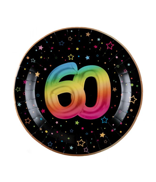  Sort og regnbue paptallerken, 60 år 