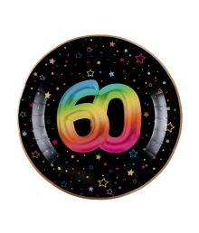  Sort og regnbue paptallerken, 60 år 