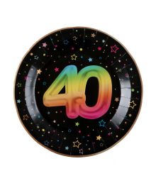  Sort og regnbue paptallerken, 40 år 