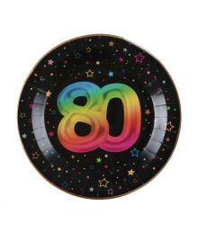  Sort og regnbue paptallerken, 80 år 