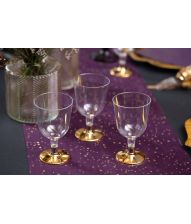 Klare plastik vinglas med guldfod, 6 stk