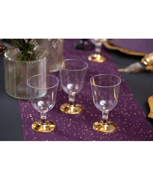 Klare plastik vinglas med guldfod, 6 stk