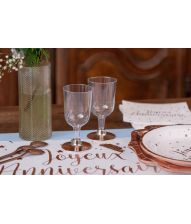 Klare plastik vinglas med rosegold fod, 6 stk 