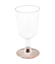 Klare plastik vinglas med rosegold fod, 6 stk 