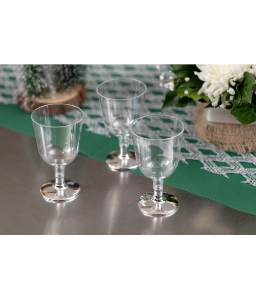 Klare plastik vinglas med sølv fod, 6 stk