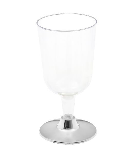 Klare plastik vinglas med sølv fod, 6 stk