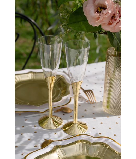Plastik champagneglas med guld fod, 6 stk