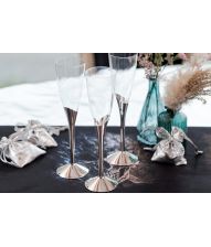 Plastik champagneglas med sølv fod, 6 stk