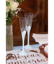 Plastik champagneglas med hvid fod, 6 stk