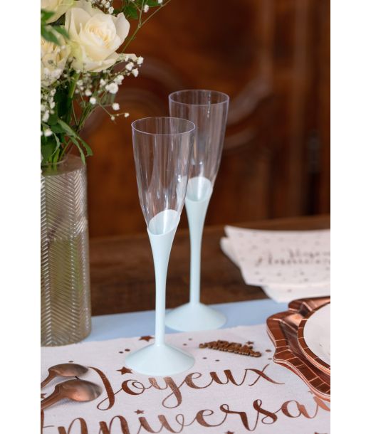 Plastik champagneglas med hvid fod, 6 stk