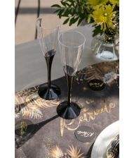 Plastik champagneglas med sort fod, 6 stk