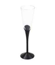 Plastik champagneglas med sort fod, 6 stk